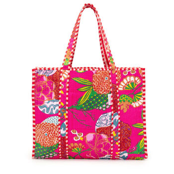 Serendipity Cotton Quilted Tote Bag Tropical Fuchsia, 2 of 5