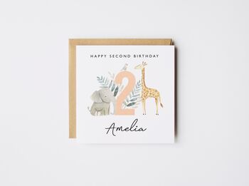 Personalised 1st Birthday Card Elephant And Giraffe *Age Options, 2 of 5