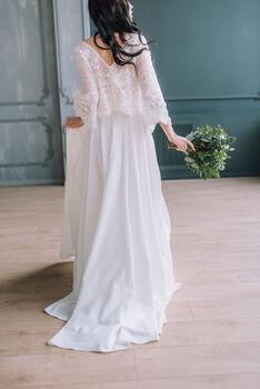 Ivory Lace Bridal Topper With Sleeves – Wedding Top Overlay, 11 of 12