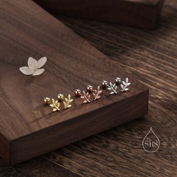 Dainty Leaf Screw Back Earrings In Sterling Silver, 2 of 12