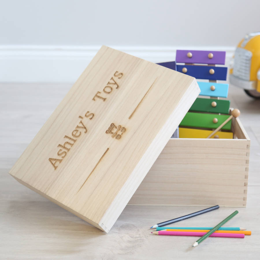 large personalised wooden toy box