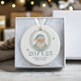 Baby's First Christmas Ceramic Bauble Keepsake In Pink Or Blue, thumbnail 3 of 6