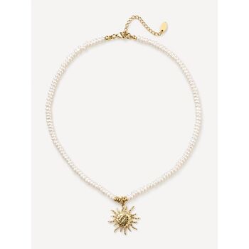 Freshwater Pearl Choker With Hammered Sun Pendant, 2 of 7