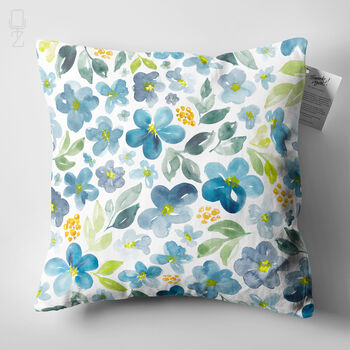 Blue Watercolor Botanical Wildflower Cushion Cover, 10 of 12