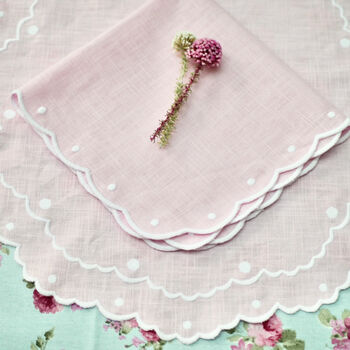 Pair Of Scalloped Embroidered Pink Linen Placemats, 5 of 7