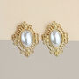 Gold Framed Oval Pearl Clip On Earrings, thumbnail 1 of 3