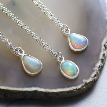 Silver Natural Opal October Birthstone Pendant Necklace, 5 of 7