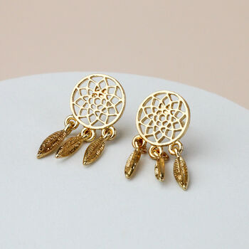 Gold Or Silver Dreamcatcher Dangle Stud Earrings, 3 of 6