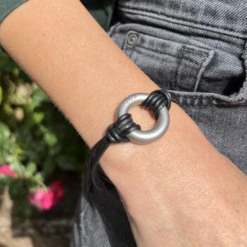 Personalised Black Leather Memorial 'Circle Of Life' Urn Bracelet With Ashes Holder, 6 of 8