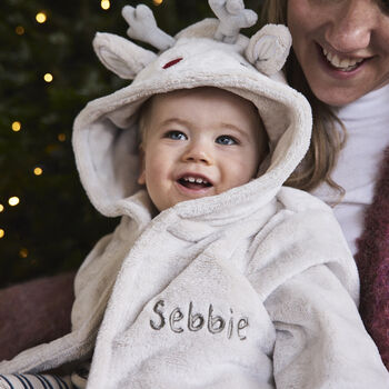 Personalised Reindeer Christmas Fleece Robe, 2 of 8