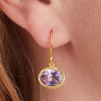 Amethyst Silver Gold Plated Pebble Drop Earrings, 3 of 11