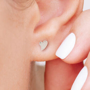 Tiny Sterling Silver Mother Of Pearl Heart Studs, 2 of 8