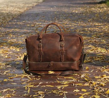 Front Straps Vintage Look Leather Weekender, 12 of 12