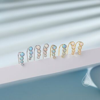Sterling Silver Blue Opal Cluster Crawler Earrings, 9 of 11