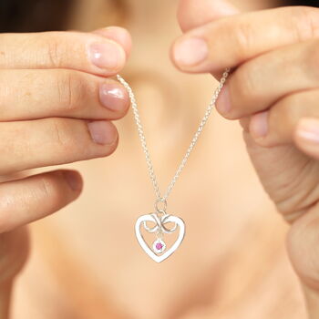 Personalised Sterling Silver Infinity Heart And Birthstone Pendant Necklace, 3 of 7