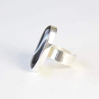 Black Banded Agate And Sterling Silver Gemstone Ring, 7 of 12