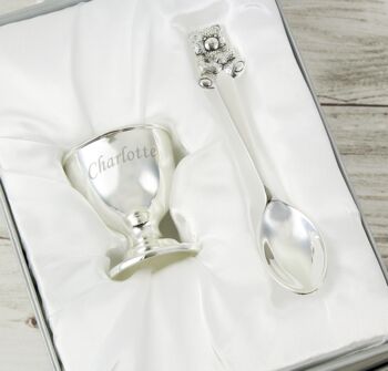 Personalised Boxed Silver Egg Cup And Spoon, 2 of 5
