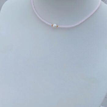 Beaded Choker Necklace Light Pink Beads And A Faux Pearl, 5 of 6