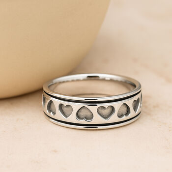 Personalised Sterling Silver Oxidised Heart Spinner Ring, 2 of 11
