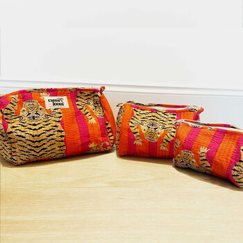 Quilted Cotton Tiger Print Cosmetics Three Set, 2 of 3
