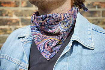 Mens Navy And Burgundy Paisley Neckerchief, 6 of 12