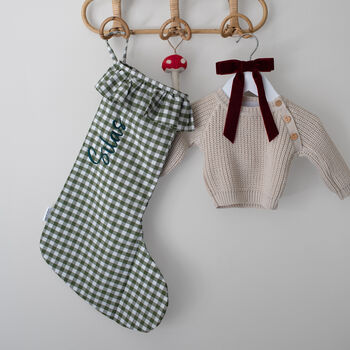 Personalised Green Gingham Stocking Embroidered, 3 of 10