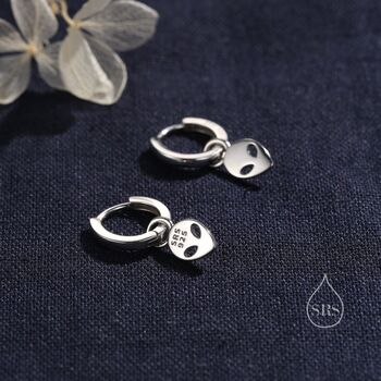 Sterling Silver Alien Huggie Hoops, 6 of 10