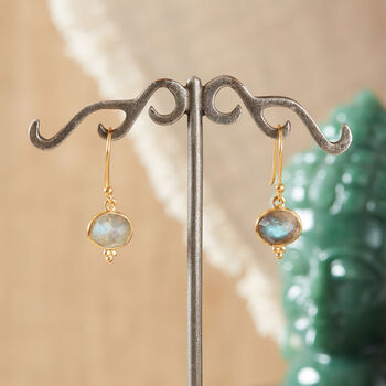 Grey Labradorite Oval Gold And Silver Drop Earrings, 9 of 12