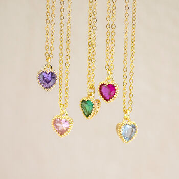 Gold Plated Heart Birthstone Pendant Necklace, 7 of 11