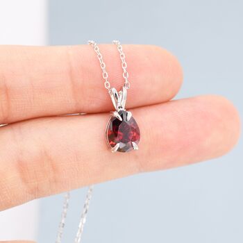 Sterling Silver Garnet Red Pear Cut Cz Necklace, 3 of 12