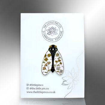 Cicada With Flowers Insect Hard Enamel Pin, 5 of 9