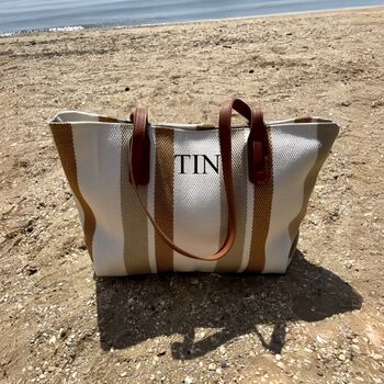 Personalised Stripe Tote Shoulder Beach Bag, 2 of 5