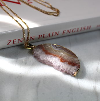 Gold Large Amethyst Druzy Half Moon Necklace, 2 of 7