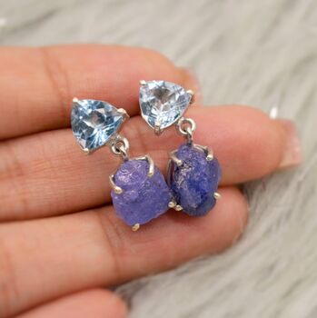 Blue Topaz, Raw Tanzanite Drop Earrings, 8 of 9