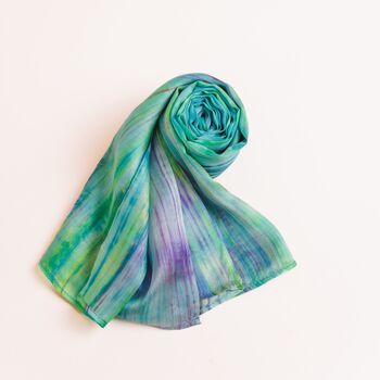 100% Mulberry Silk Scarf, Light Green And Rainbow, 7 of 9