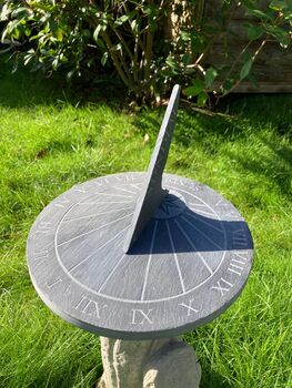 25cm Sundial Garden Sun Dial Slate Round Grey Garden Ornament Clock, 2 of 3