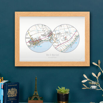 Personalised Postcodes Two Circle Locations Map Print, 3 of 7