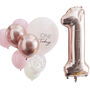 Pink And Rose Gold Gold First Birthday Balloons Bundle, thumbnail 2 of 3