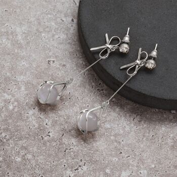 Silver Colour Delicate Bow Drop Earrings, 3 of 3