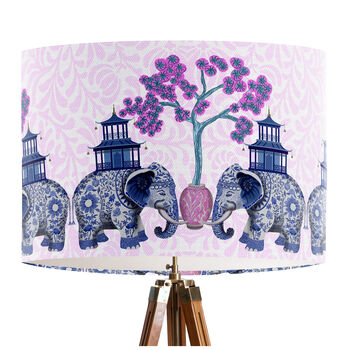 Chinoiserie Elephants, Pink And Blue Lampshade, 7 of 9