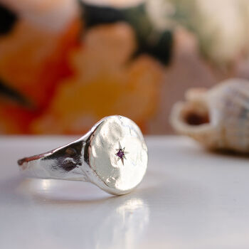 Personalised Textured Birthstone Classic Signet Ring, 2 of 12