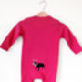 Handprinted French Bulldog Baby Grow, Hot Pink, thumbnail 3 of 4