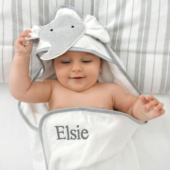 Personalised Elephant Hooded Baby Towel, 4 of 7