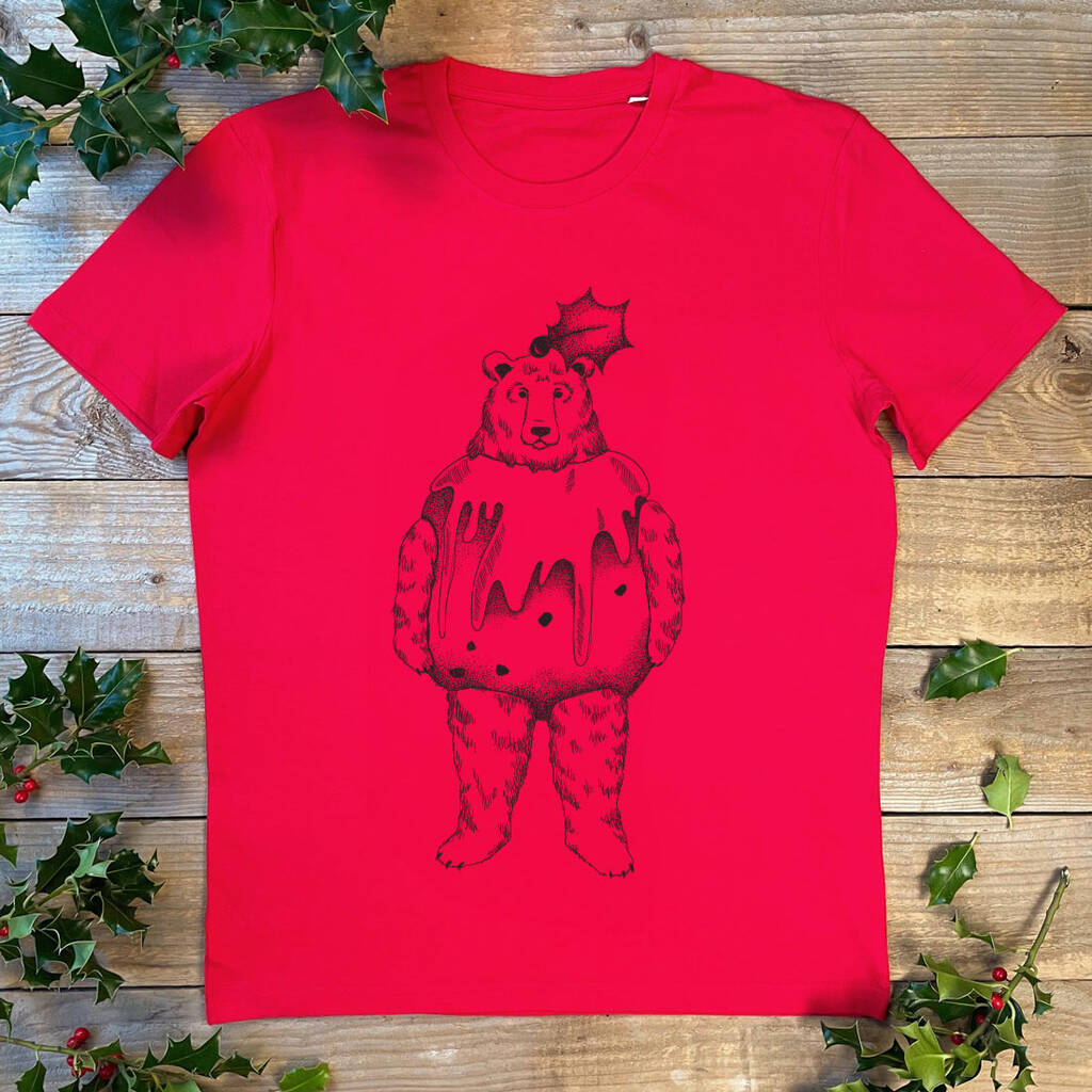 Christmas Pudding Bear Unisex T Shirt, 1 of 3