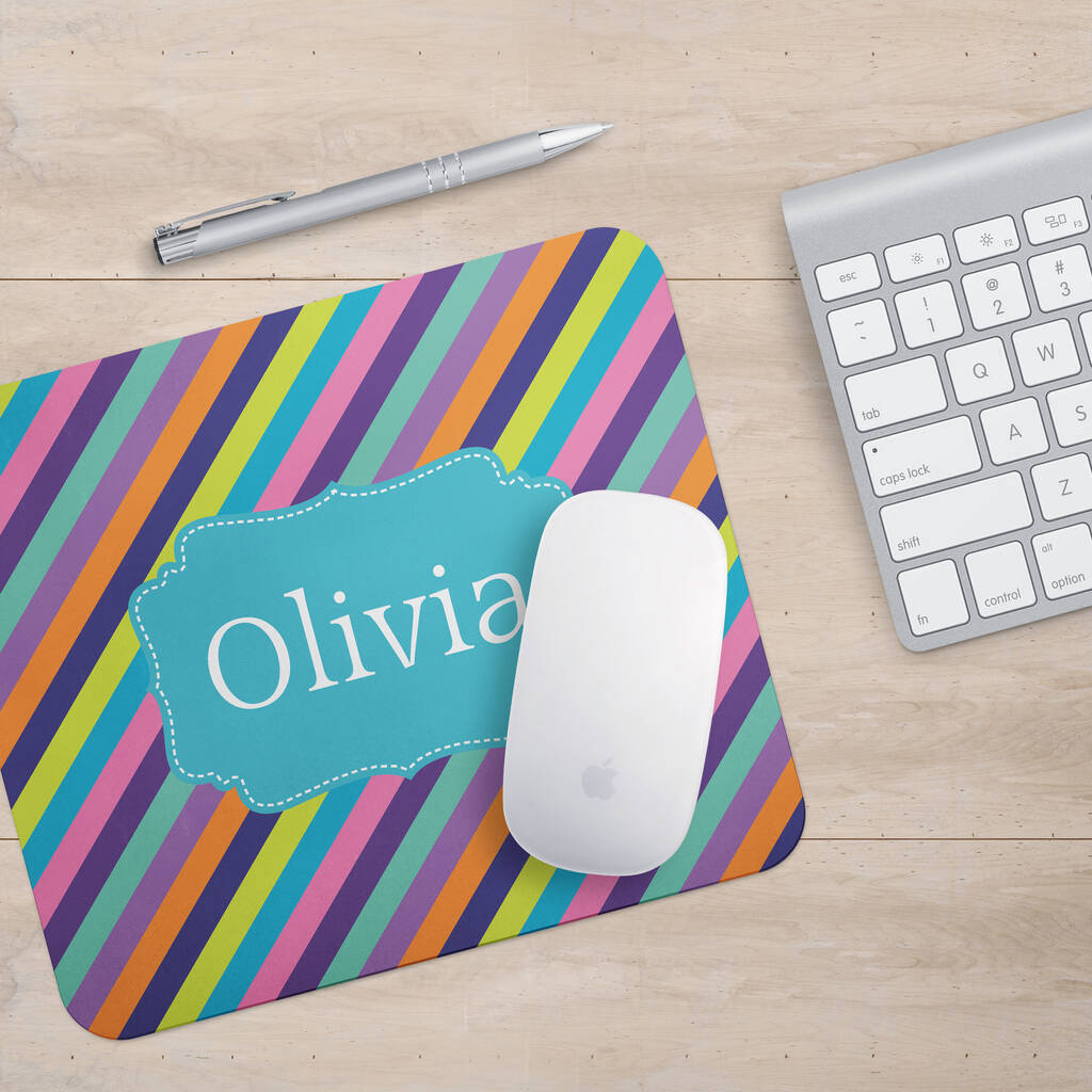 Personalised Bright Rainbow Stripe Mouse Mat