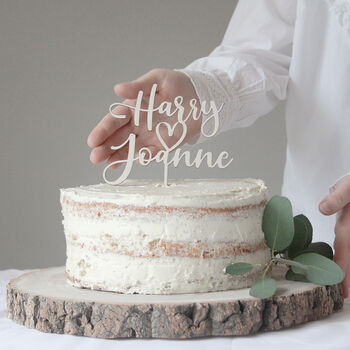 Personalised Natural Wood Wedding Cake Topper, 2 of 5