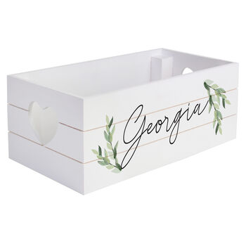 Personalised Botanical White Wooden Crate Organiser, 5 of 5