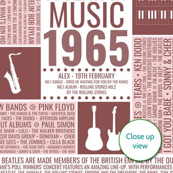 Personalised 60th Birthday Print 1965 Music Year Gift, 7 of 11