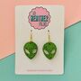 Large Green Glitter Alien Earrings, thumbnail 1 of 2