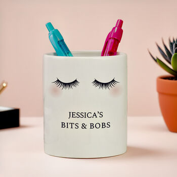 Personalised Eyelashes Ceramic Makeup Brush Pot, 2 of 5